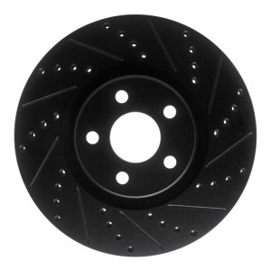 Lincoln MKZ Brake Rotor (1) - Front Right - R1 Concepts - Drilled & Slotted - Black - `17-`20